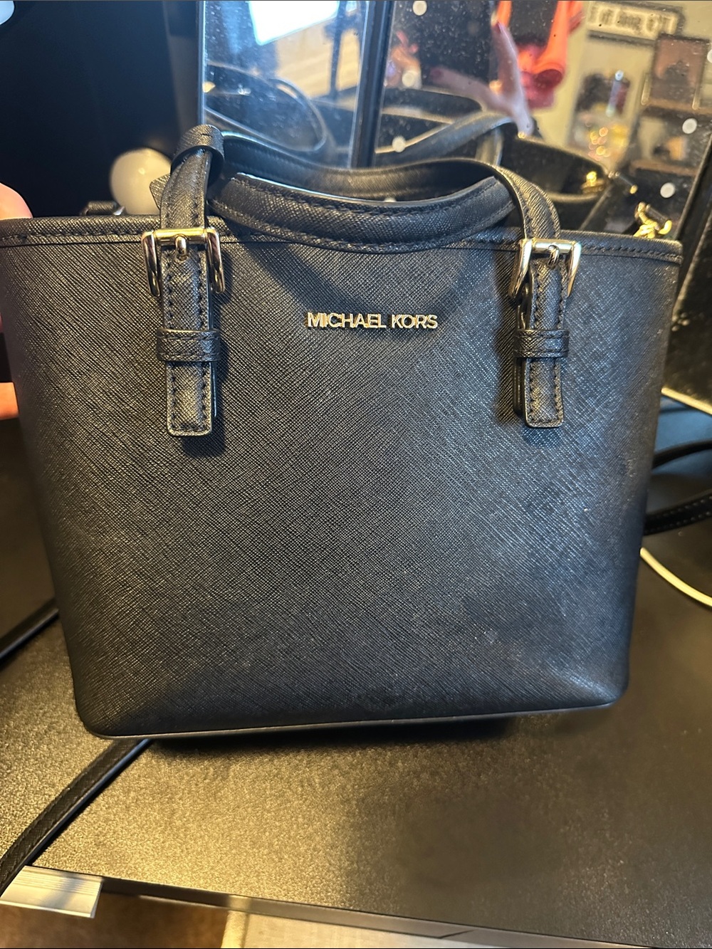 Michael Kors Black Saffiano Crossbody Satchel with Gold Hardware